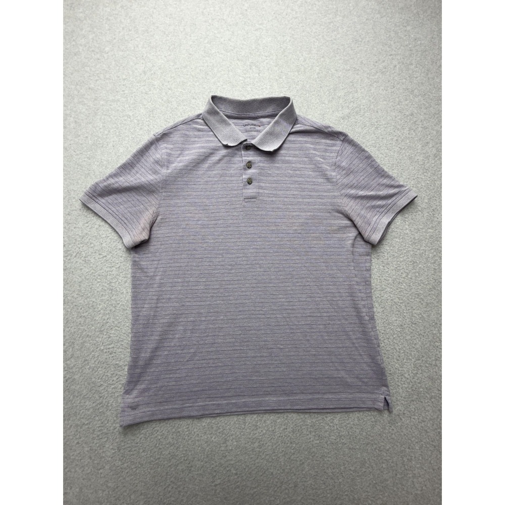 UNTUCKit Polo Shirt Mens Medium Purple Stripe Lucca Cotton Blend Casual Knit